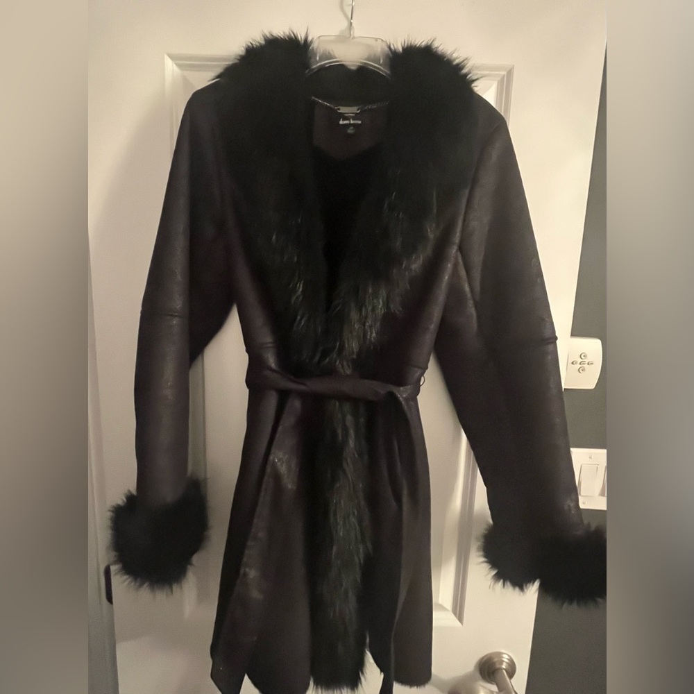 Dennis Basso Dark Faux Fur Trimmed Teddy Jacket